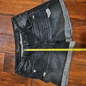 Black distressed denim shorts